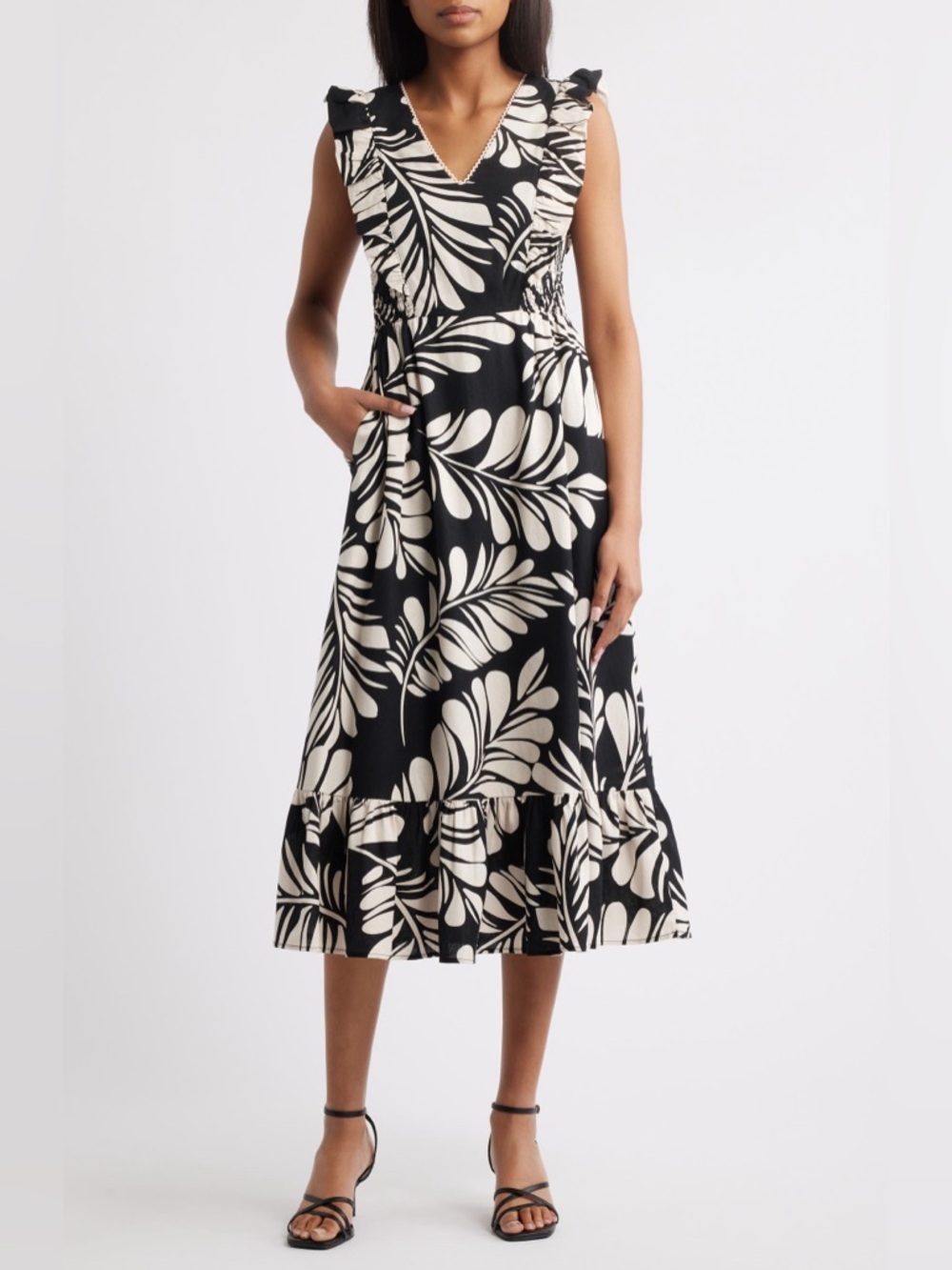 Anne Klein Print Ruffle Midi Dress